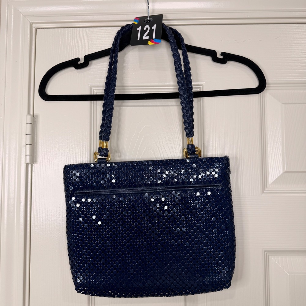 #121 Unbranded Metal Mesh Shoulder Bag Womens OSโ Navy Blue Fair Vintage Style